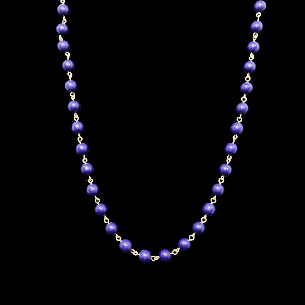 Gold Tone And Navy Blue Beads Necklace (4850)